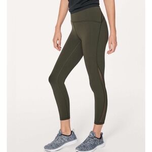 Lululemon Women 6 Leggings Train Times Olive Green Mesh Luxtreme High Rise 7/8